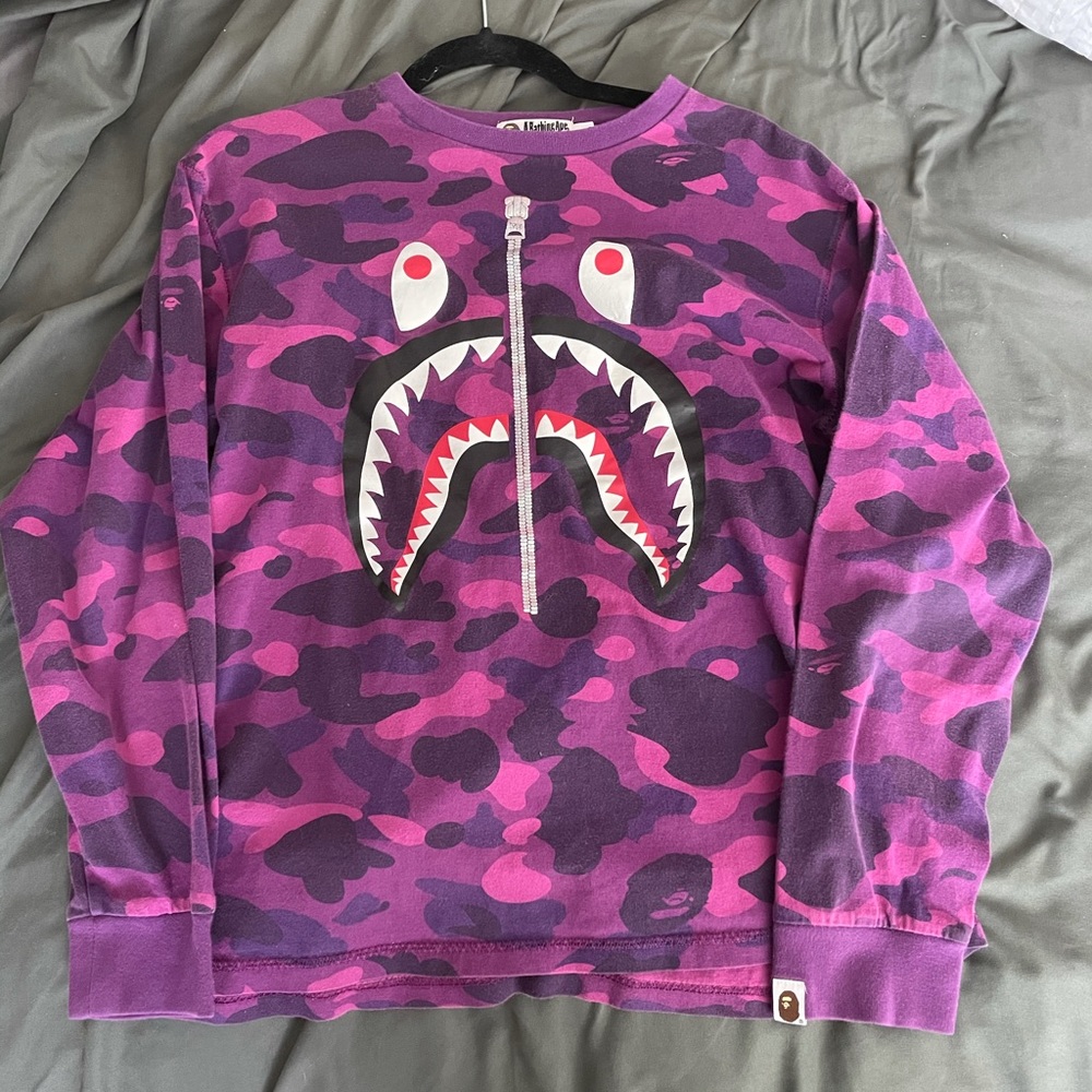 BAPE Color Camo Metal Zip Shark Crewneck Purple